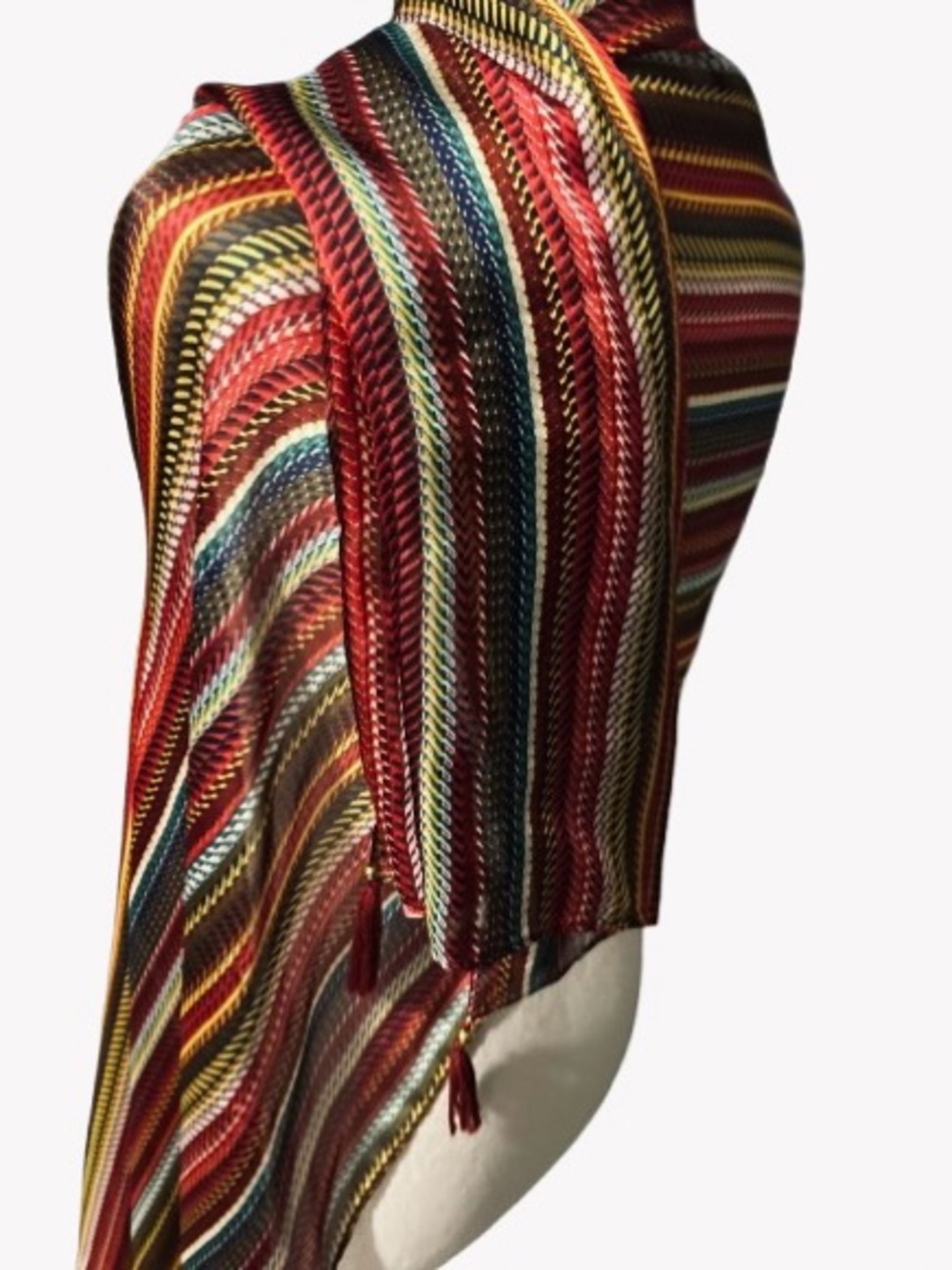 Vintage Y2K Scarf Striped Silk Like Wrap Tassels 90’s Patterned Red Blue Green